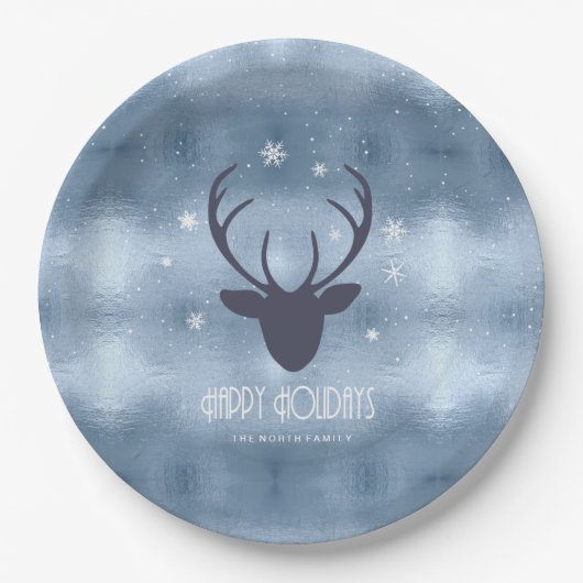 Silhouette und Schneeflocken Blaue ID861 Pappteller (Vorderseite)