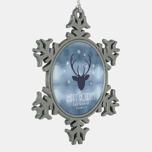 Silhouette und Schneeflocken Blaue ID861 Schneeflocken Zinn-Ornament (Links)