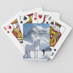 Silhouette Unicorn und Skier - Schneeberge Spielkarten