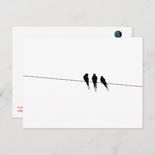 Silhouette von Blackbirds auf Wire Postkarte (Vorne/Hinten)