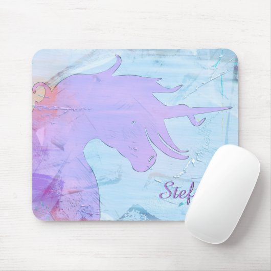 Silhouette von Einhorn (blau gestrichen) Mousepad (Mit Mouse)