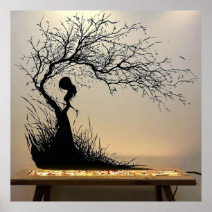 Silhouette von Frauen mit Naturgedanken Poster