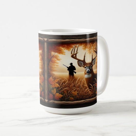 Silhouette von Hirsch und Jäger im Herbst Kaffeetasse (VorderseiteRechts)