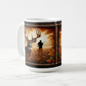 Silhouette von Hirsch und Jäger im Herbst Kaffeetasse (Vorderseite Links)