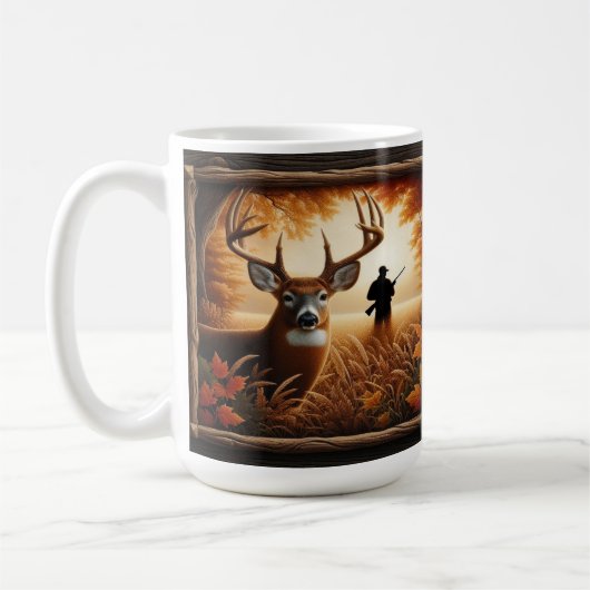 Silhouette von Hirsch und Jäger im Herbst Kaffeetasse (Links)