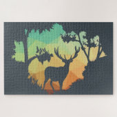 Silhouette von Hirschen im Friedlichen Wald beobac Puzzle (Horizontal)