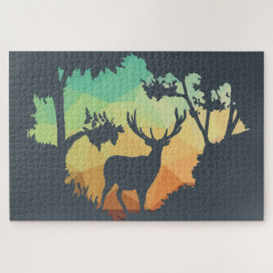 Silhouette von Hirschen im Friedlichen Wald beobac Puzzle