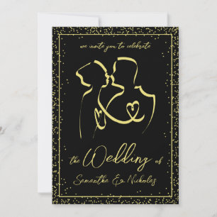 Silhouette von Liebenden Linienkunst Hochzeit Einladung