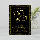 Silhouette von Liebhabern der Black & Gold Hochzei Folieneinladung (Stehend vorne)