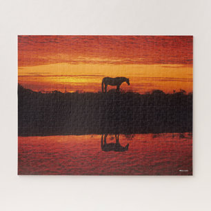 Silhouette von Pferden gegen Sunset Sky Puzzle