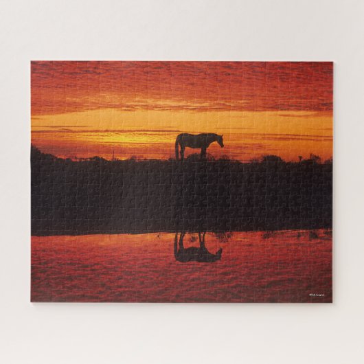 Silhouette von Pferden gegen Sunset Sky Puzzle (Horizontal)
