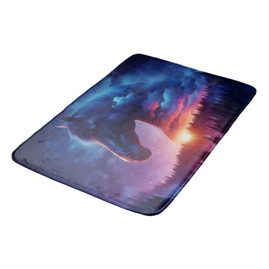 Silhouette von Pferden in einer sonnigen Waldlands Badematte (Schrägansicht)