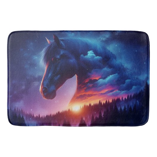 Silhouette von Pferden in einer sonnigen Waldlands Badematte (Vorderseite)