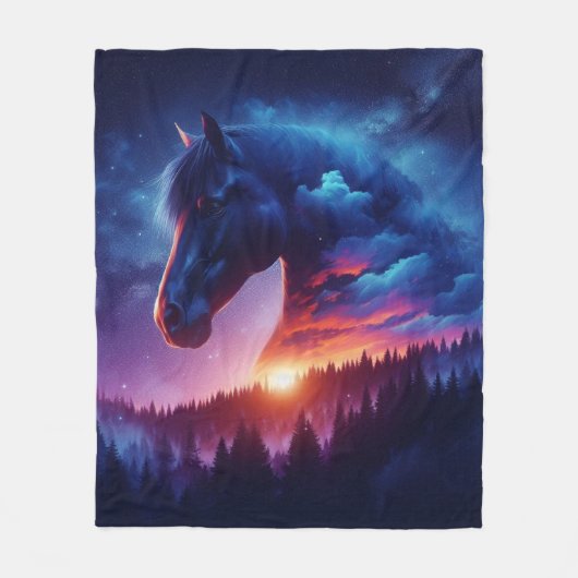 Silhouette von Pferden in einer sonnigen Waldlands Fleecedecke (Vorderseite)