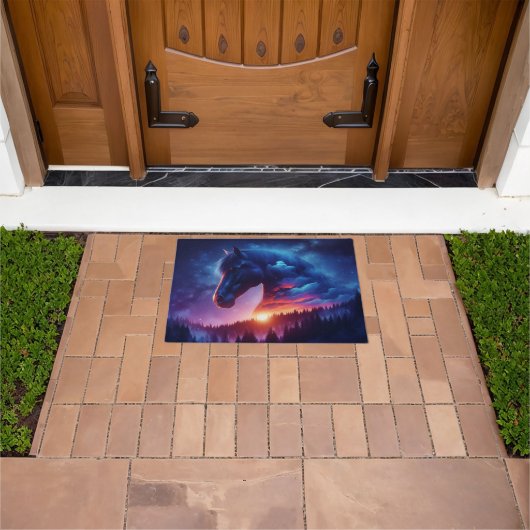 Silhouette von Pferden in einer sonnigen Waldlands Fußmatte (Außenbereich)