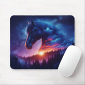 Silhouette von Pferden in einer sonnigen Waldlands Mousepad (Mit Mouse)
