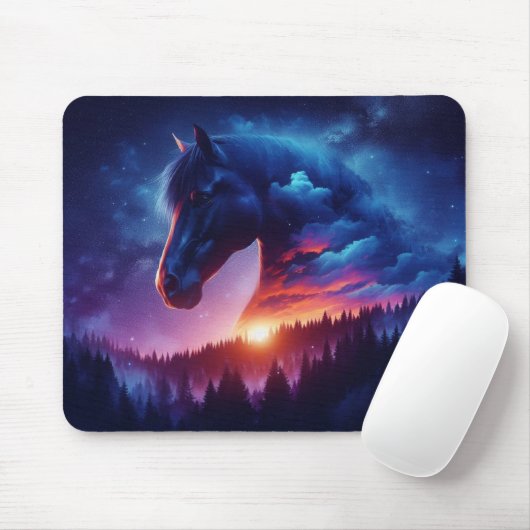 Silhouette von Pferden in einer sonnigen Waldlands Mousepad (Mit Mouse)