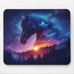 Silhouette von Pferden in einer sonnigen Waldlands Mousepad