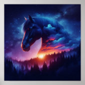 Silhouette von Pferden in einer sonnigen Waldlands Poster (Vorne)