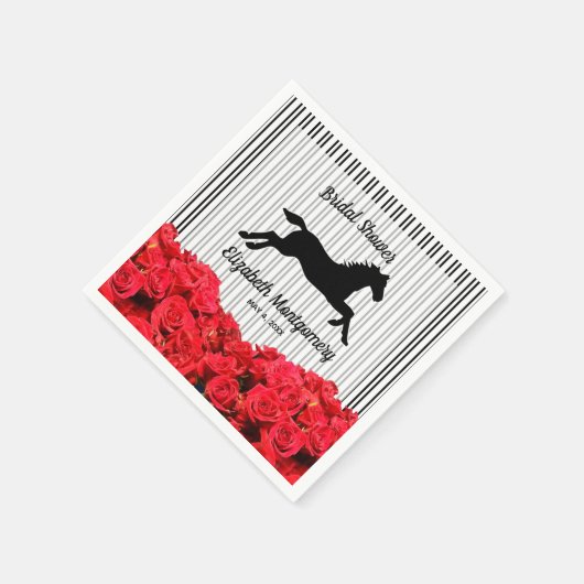 Silhouette von Pferden Rote Rosen auf Streifen Der Serviette (Ecke)