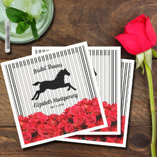 Silhouette von Pferden Rote Rosen auf Streifen Der Serviette