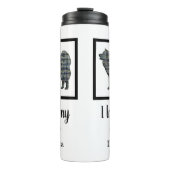 Silhouette von Samoyed Dog Yellow & Blue Grid Thermosbecher (Vorderseite)