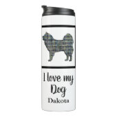 Silhouette von Samoyed Dog Yellow & Blue Grid Thermosbecher (Nach rechts gedreht)