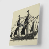 Silhouette von Schiffen mit Billflugsegel Quadratische Wanduhr (Winkel)