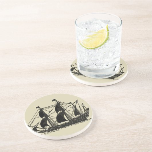 Silhouette von Schiffen mit Billflugsegel Sandstein Untersetzer (Seite)