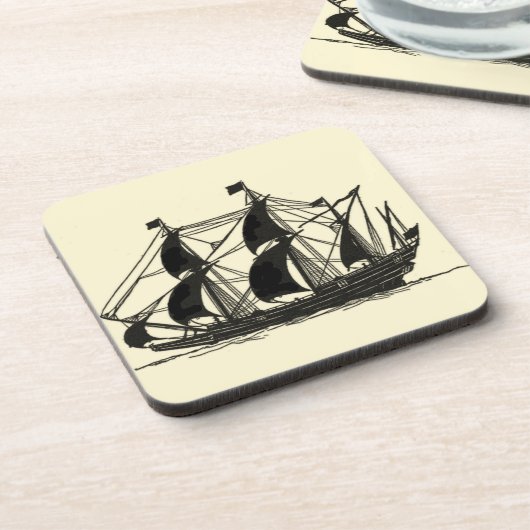 Silhouette von Schiffen mit Billflugsegel Untersetzer (Linke Seite)