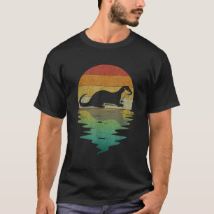 Silhouette von Seeottern Sonnenuntergang Retro Vin T-Shirt