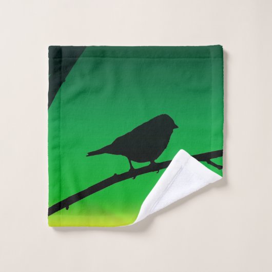 Silhouette von Sparrow auf Limonene Badhandtuch Set (Waschlappen)