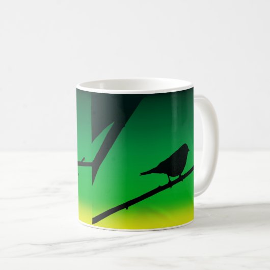 Silhouette von Sparrow auf Limonene Kaffeetasse (VorderseiteRechts)