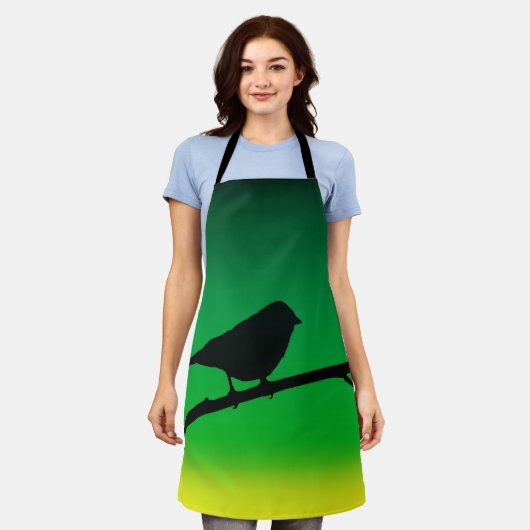 Silhouette von Sparrow auf Limonene Schürze (Getragen)