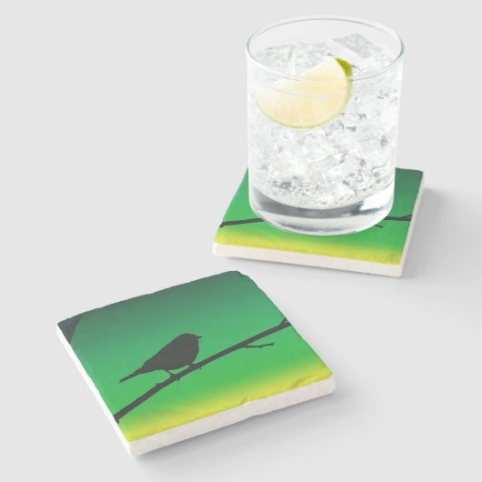 Silhouette von Sparrow auf Limonene Steinuntersetzer (Seitenansicht)