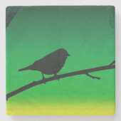 Silhouette von Sparrow auf Limonene Steinuntersetzer (Vorderseite)