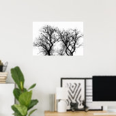 Silhouette von Vögeln und Bäumen. Poster (Heimbüro)