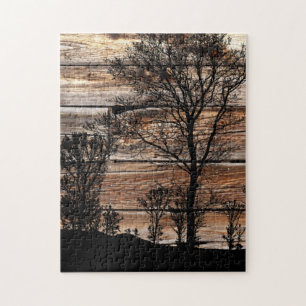 Silhouette von Waldbaum an der Stallbehörde Puzzle