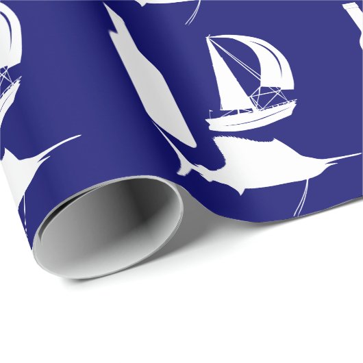 Silhouette von Weinmarinen auf blauen Vätern Geschenkpapier (Rolleneckpunkt)