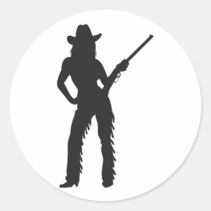Silhouette von Western Cowgirl Runder Aufkleber