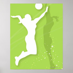 Silhouette von zwei Frauen, die Volleyball spielen Poster