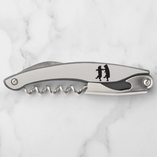 Silhouette von zwei tanzenden schwarzen Bären auf Kellnermesser (Rückseite)