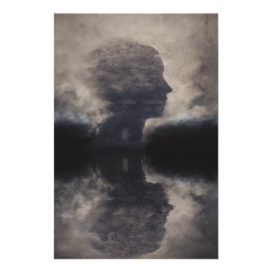 Silhouette vor kolossaler Nebelgesicht Poster (Vorderseite)