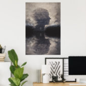 Silhouette vor kolossaler Nebelgesicht Poster (Heimbüro)
