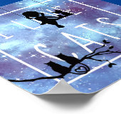 Silhouette Watercolor Blue Galaxy Girl Cats Poster (Ecke)