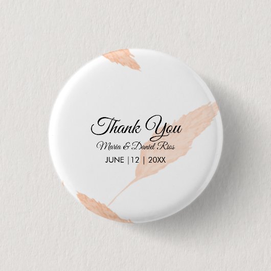 Silhouette Watercolor Pampas Leaf Hochzeit Button (Vorderseite)