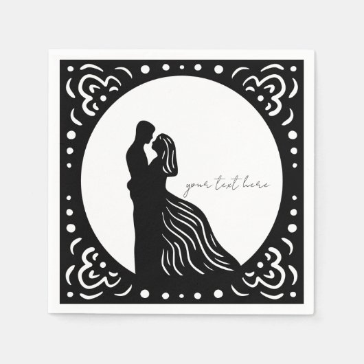 Silhouette Wedding Couple Black Paper Servietten (Vorderseite)