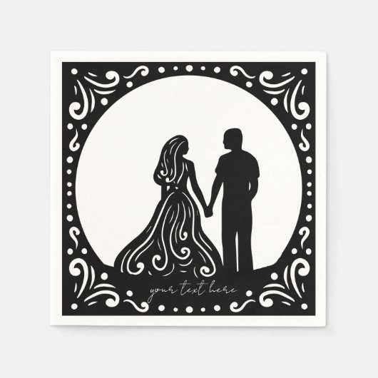 Silhouette Wedding Couple Black Paper Servietten (Vorderseite)