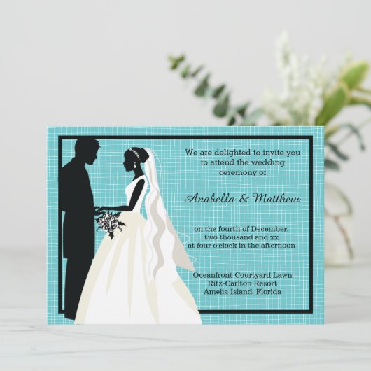 Silhouette Wedding Couple Einladung (Stehend Vorderseite)