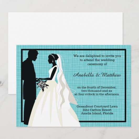 Silhouette Wedding Couple Einladung (Vorne/Hinten)